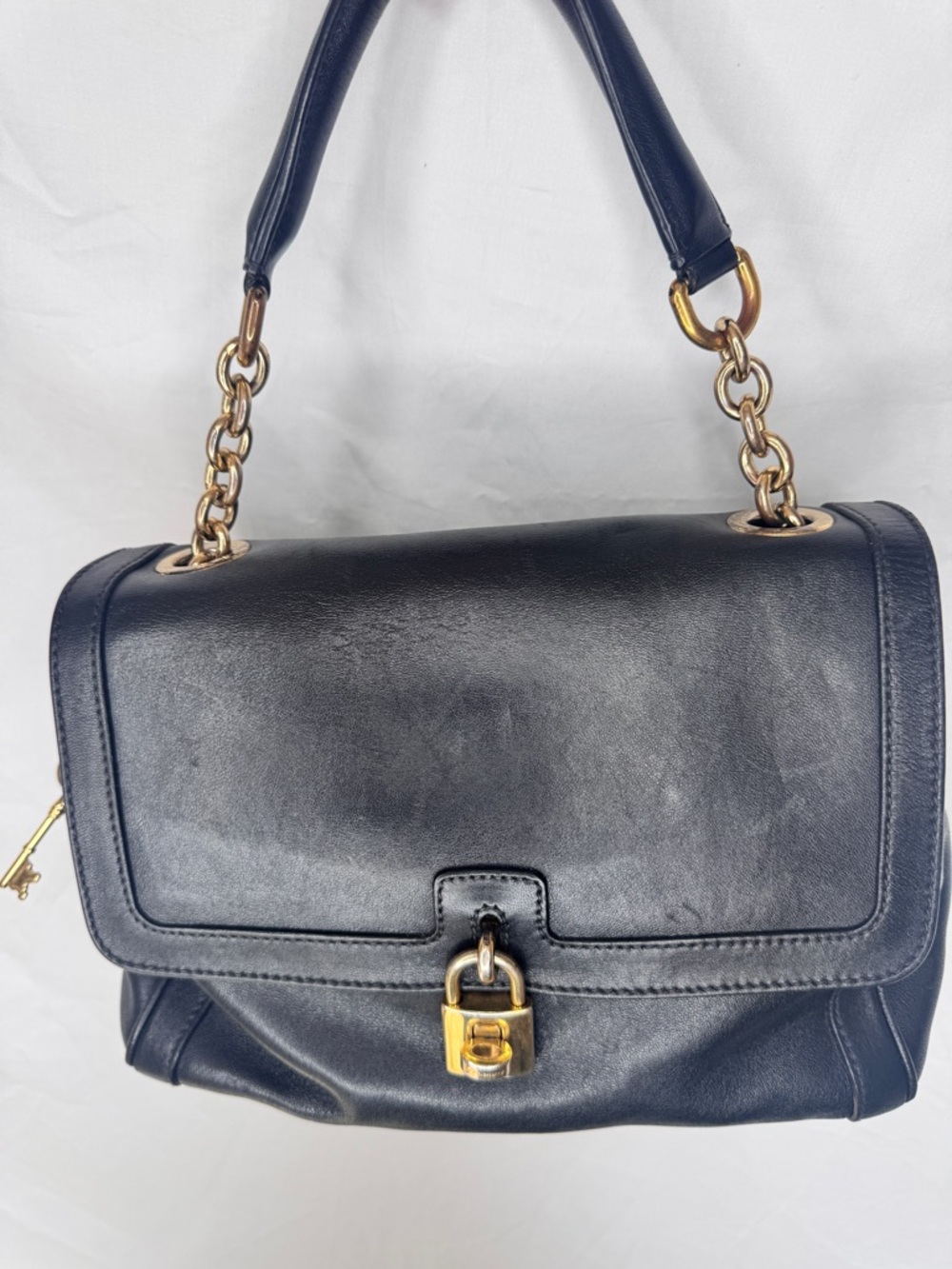 Dolce & Gabbana Vintage Classic Black Leather Padlock & Key Shoulder Bag